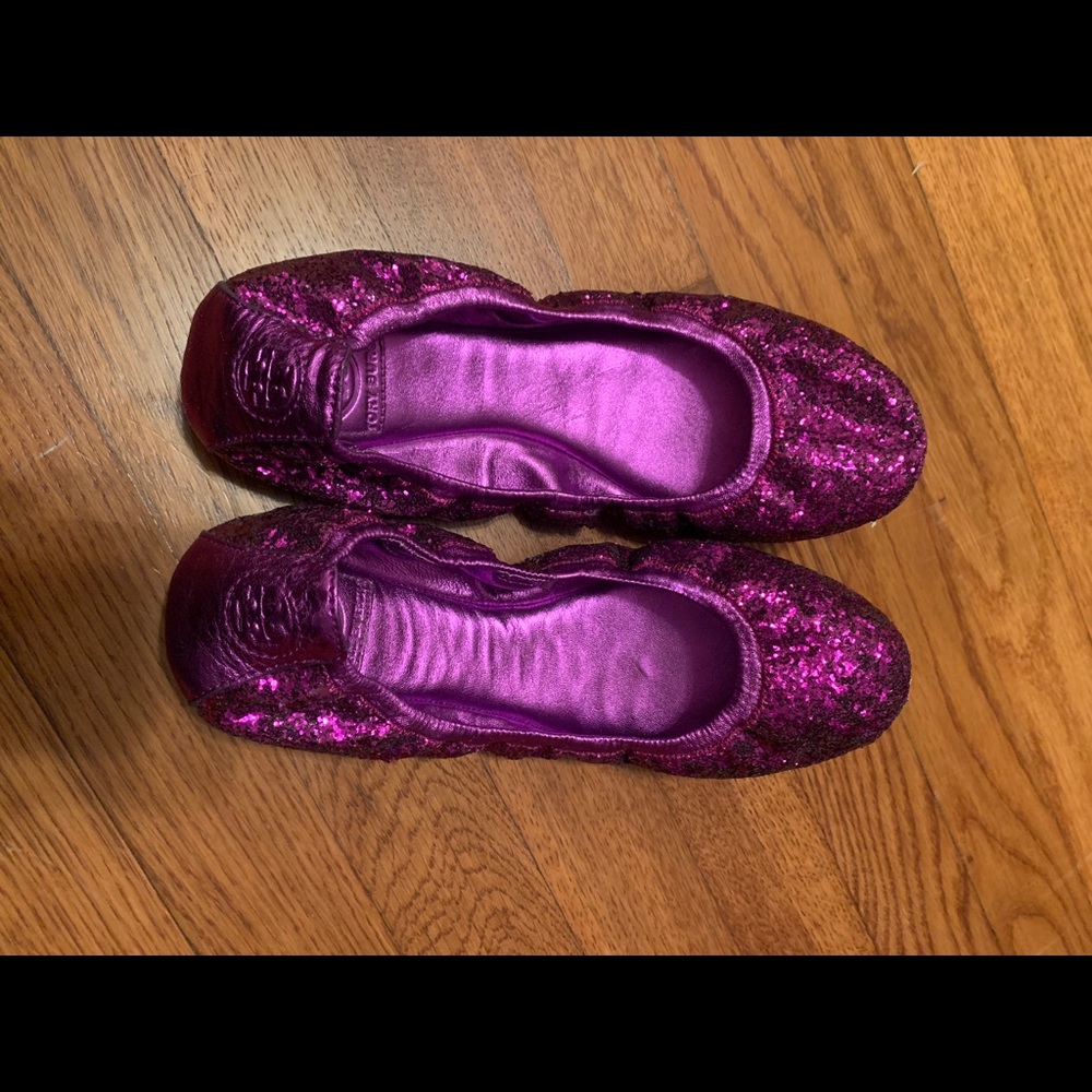 Tory Burch purple glitter flats